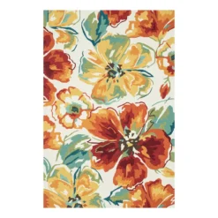 (A138) Summerton Ivory & Red Multicolor Hooked Area Rug, 5x7