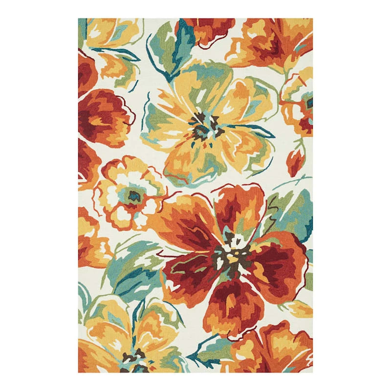 (A138) Summerton Ivory & Red Multicolor Hooked Area Rug, 5x7 1 (A138) Summerton Ivory & Red Multicolor Hooked Area Rug, 5x7