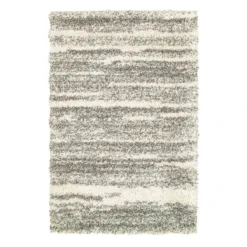 (A345) Lizzy Grey & Ivory Shag Accent Rug, 3x5