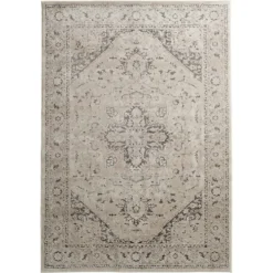 (A413) Traditional Neutral Woven Area Rug, 5x7