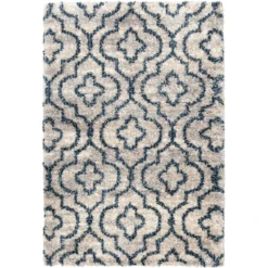 (A431) Chauncey Ivory & Blue Tufted Shag Area Rug, 5x7