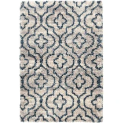 (A431) Chauncey Ivory & Blue Tufted Shag Area Rug, 8x10