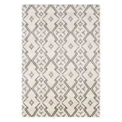 (A463) Raymond Ivory & Dark Grey Moroccan Styled Area Rug, 5x8