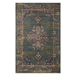 (A466) Jewel Green Medallion Area Rug, 5x8