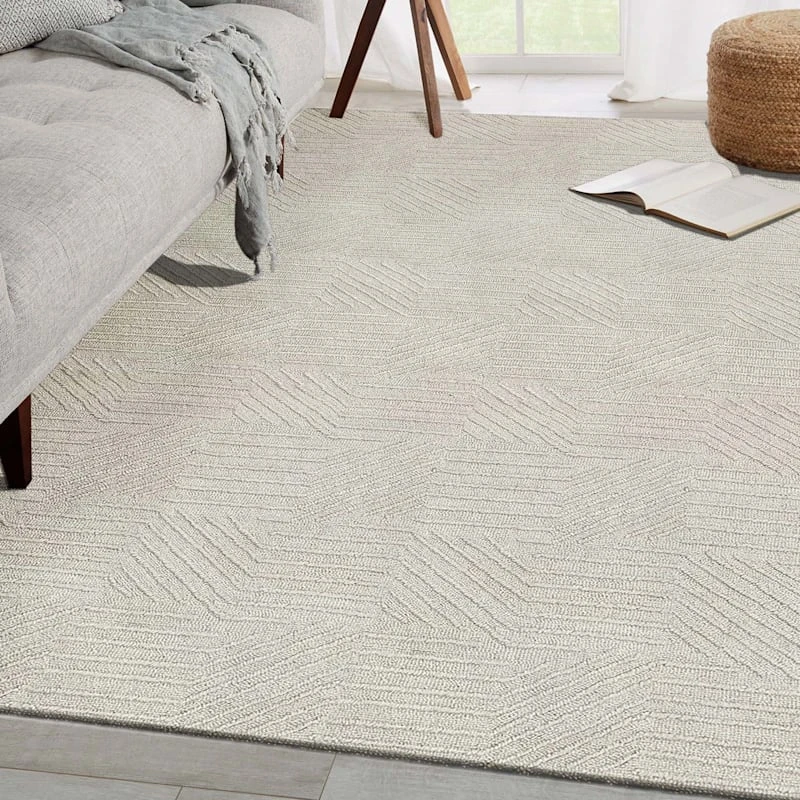 (A473) Found & Fable Dartmouth Ivory Tufted Accent Rug, 3x5 6 (A473) Found & Fable Dartmouth Ivory Tufted Accent Rug, 3x5 - Image 6