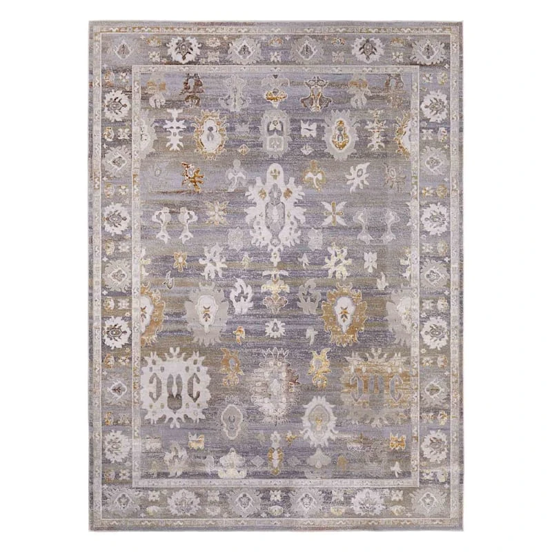 (A509) Found & Fable Thornhill Grey & Gold Floral Medallion Area Rug, 7x10 1 (A509) Found & Fable Thornhill Grey & Gold Floral Medallion Area Rug, 7x10