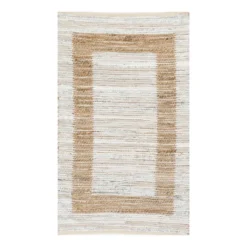 (B312) Henning Hand Woven Cotton & Jute Ivory Chindi Area Rug, 3x5
