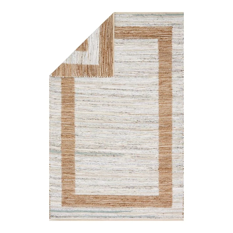 (B312) Henning Hand Woven Cotton & Jute Ivory Chindi Area Rug, 5x7 2 (B312) Henning Hand Woven Cotton & Jute Ivory Chindi Area Rug, 5x7 - Image 2