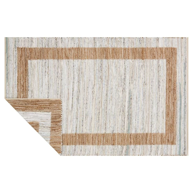 (B312) Henning Hand Woven Cotton & Jute Ivory Chindi Area Rug, 8x10 4 (B312) Henning Hand Woven Cotton & Jute Ivory Chindi Area Rug, 8x10 - Image 4