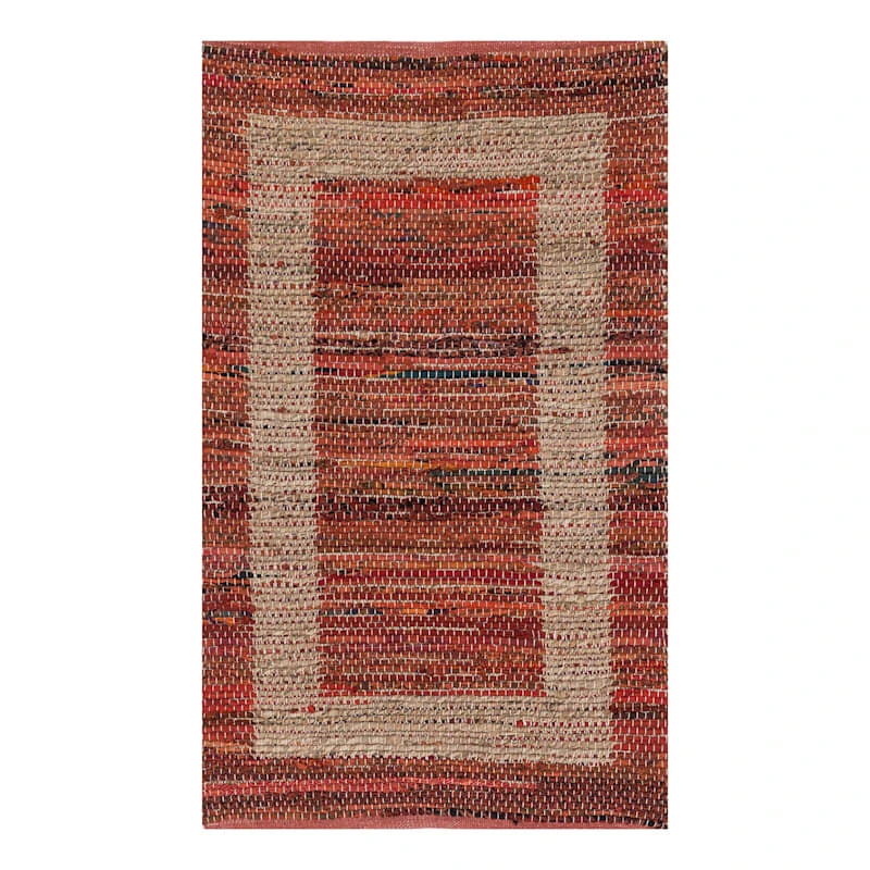 (B314) Henning Hand Woven Cotton Blend Red Chindi Area Rug, 3x5 1 (B314) Henning Hand Woven Cotton Blend Red Chindi Area Rug, 3x5
