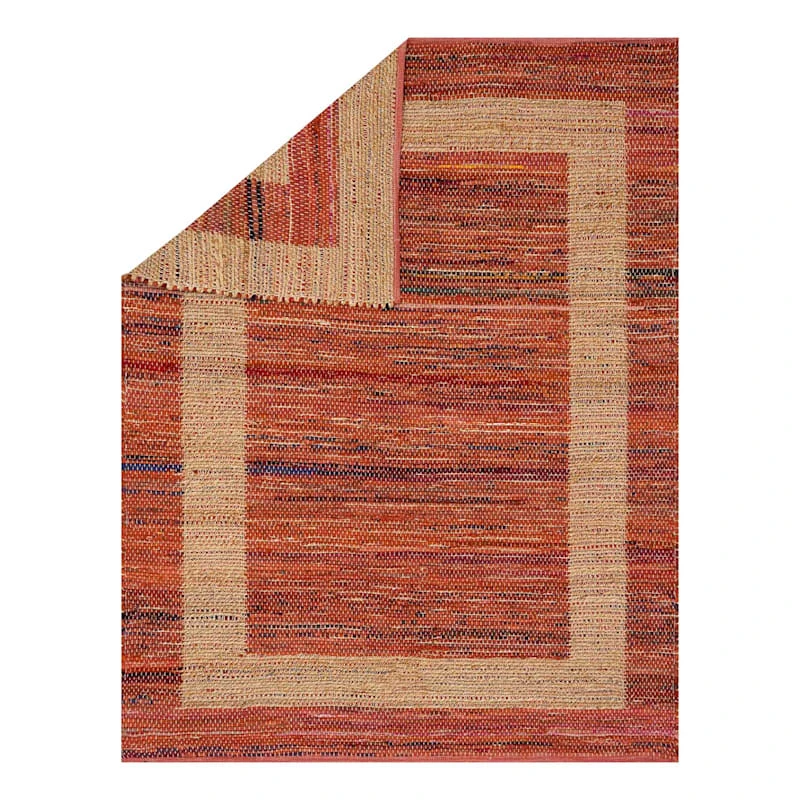 (B314) Henning Hand Woven Cotton Blend Red Chindi Area Rug, 5x7 2 (B314) Henning Hand Woven Cotton Blend Red Chindi Area Rug, 5x7 - Image 2