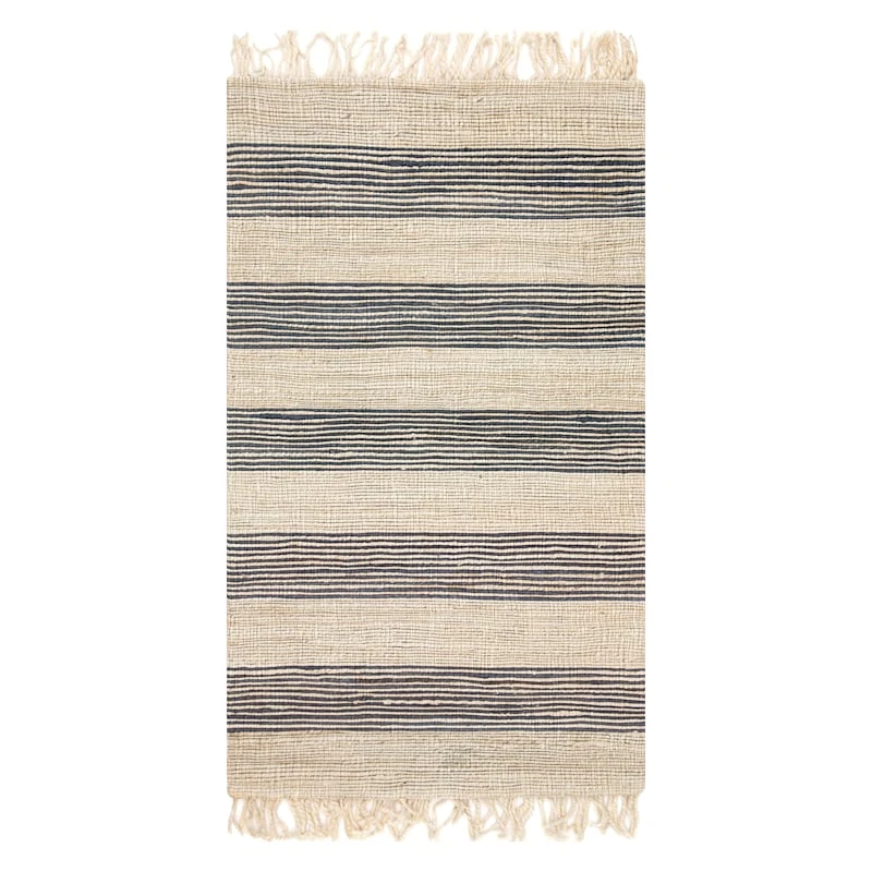 (B497) Honeybloom Hazel Natural & Navy Striped Hand Woven Jute Accent Rug, 3x5 1 (B497) Honeybloom Hazel Natural & Navy Striped Hand Woven Jute Accent Rug, 3x5