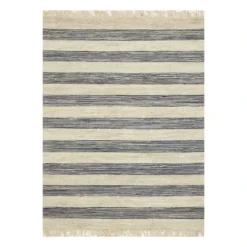 (B497) Honeybloom Hazel Natural & Navy Striped Hand Woven Jute Area Rug, 5x7