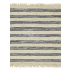 (B497) Honeybloom Hazel Natural & Navy Striped Hand Woven Jute Area Rug, 8x10