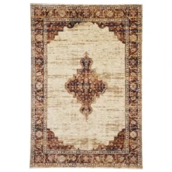 (B510) Red Traditional Open Medallion Area Rug, 5x7