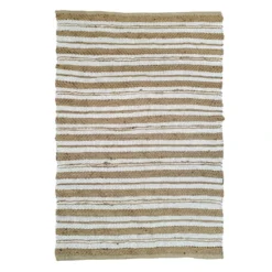 (B596) Honeybloom Jute Ivory Cotton Striped Area Rug, 5x7
