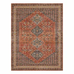 (B619) Dayton Red & Rust Diamond Design Area Rug, 5x7