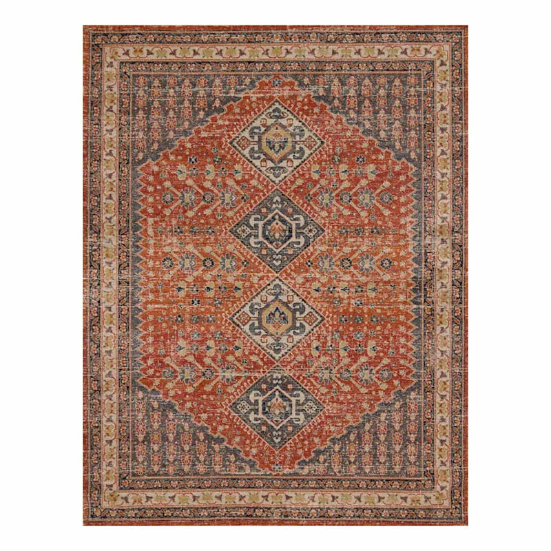 (B619) Dayton Red & Rust Diamond Design Area Rug, 5x7 1 (B619) Dayton Red & Rust Diamond Design Area Rug, 5x7