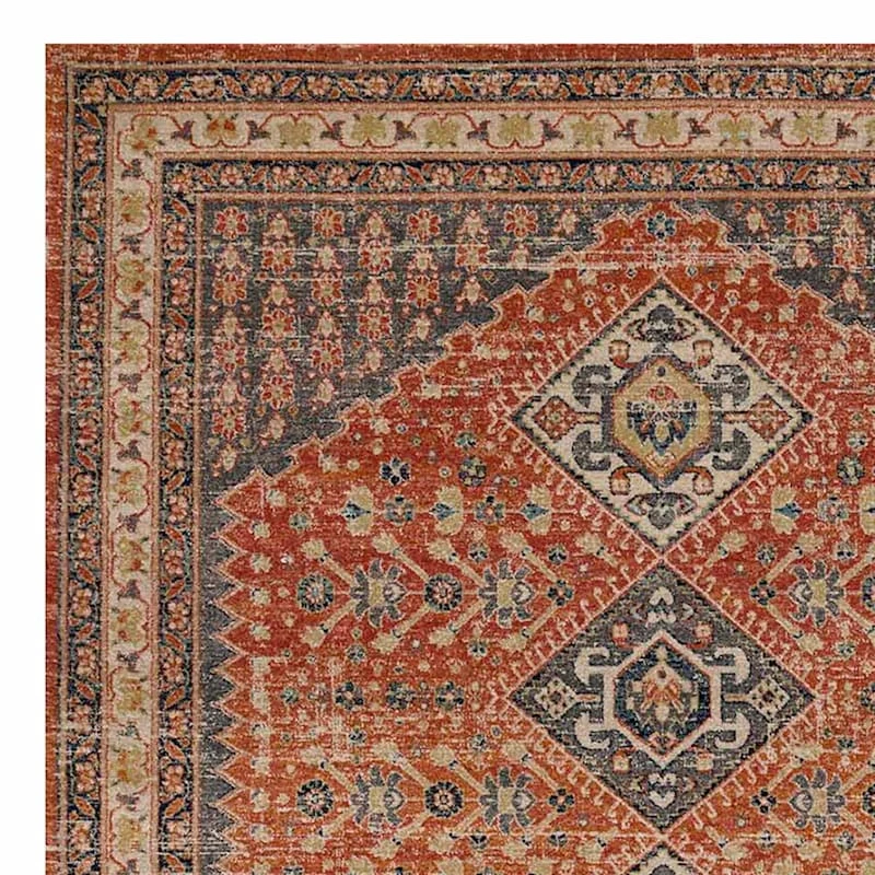 (B619) Dayton Red & Rust Diamond Design Area Rug, 5x7 2 (B619) Dayton Red & Rust Diamond Design Area Rug, 5x7 - Image 2
