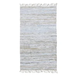 (B631) Grey Cotton Woven Fringe Accent Rug, 3x5
