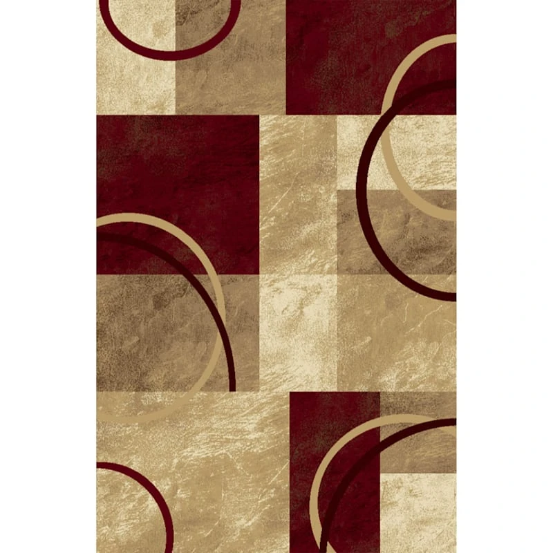 (B645) Superior Burgundy & Tan Geometric Area Rug, 5x7 1 (B645) Superior Burgundy & Tan Geometric Area Rug, 5x7
