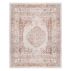 (B657) Blue & Ivory Faded Traditional Medallion Design Accent Rug, 3x5