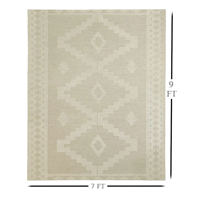 (B669) Found & Fable Goa Ivory Tribal Handmade Area Rug, 7x10 4 (B669) Found & Fable Goa Ivory Tribal Handmade Area Rug, 7x10 - Image 4