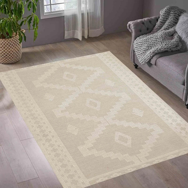 (B669) Found & Fable Goa Ivory Tribal Handmade Area Rug, 7x10 5 (B669) Found & Fable Goa Ivory Tribal Handmade Area Rug, 7x10 - Image 5