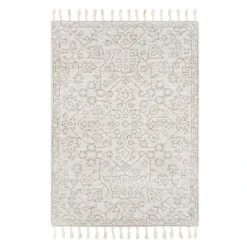 (B719) Elsa Cream Flatweave Fringe Area Rug, 5x7