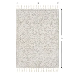 (B719) Elsa Cream Flatweave Fringe Area Rug, 5x7 -Rugs Sales Store b719 elsa cream flatweave fringe area rug 5x7 6