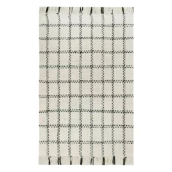 (B725) Black & White Plaid Accent Rug, 3x5