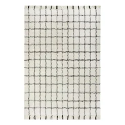 (B725) Black & White Plaid Area Rug, 5x7