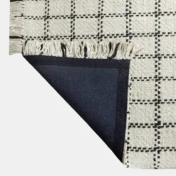 (B725) Black & White Plaid Area Rug, 5x7 -Rugs Sales Store b725 black white plaid area rug 5x7 3