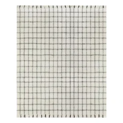 (B725) Black & White Plaid Area Rug, 8x10