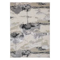 (B757) Miramar Ivory Abstract Area Rug, 5x7