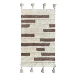 (B774) Ivory & Beige Striped Accent Rug, 2x4
