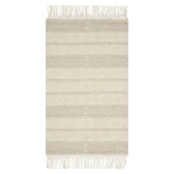 Rugs Sales Store 46 (B779) Reese Ivory Striped Fringe Accent Rug, 3x5