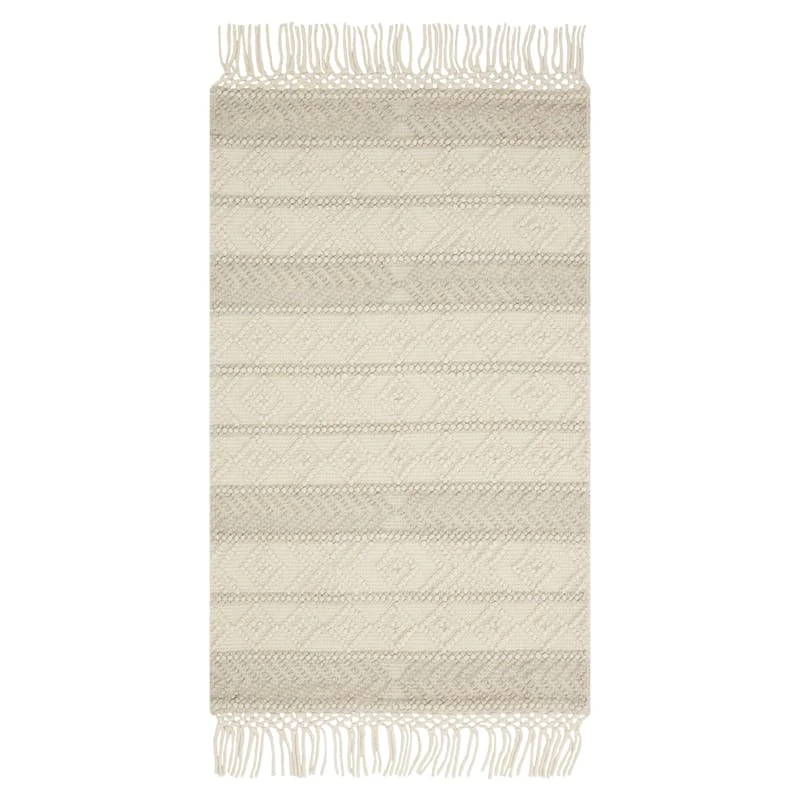 (B779) Reese Ivory Striped Fringe Accent Rug, 3x5 1 (B779) Reese Ivory Striped Fringe Accent Rug, 3x5