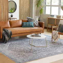 (B785) Colin Blue Medallion Washable Area Rug, 8x10 -Rugs Sales Store b785 colin blue medallion washable area rug 8x10 4