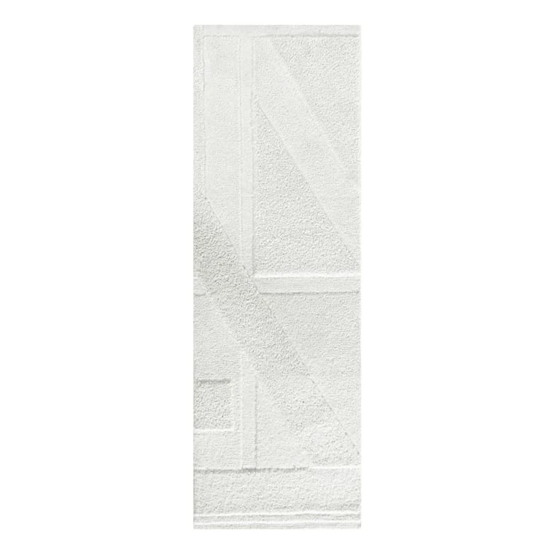 (B802) Laila Ali White Geometric High-Low Runner, 2x6 1 (B802) Laila Ali White Geometric High-Low Runner, 2x6