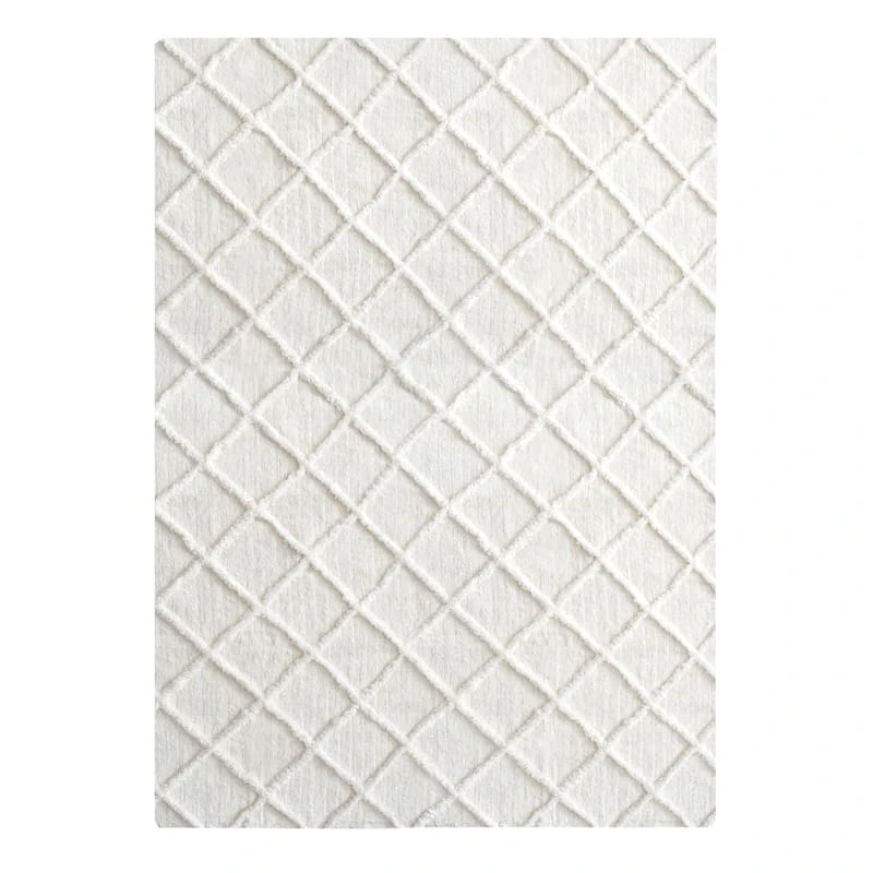 (B813) Ivory Diamond Tufted Area Rug, 5x7 1 (B813) Ivory Diamond Tufted Area Rug, 5x7