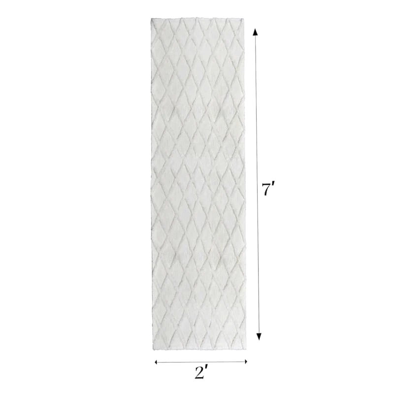 (B813) Ivory Diamond Tufted Runner, 2x7 4 (B813) Ivory Diamond Tufted Runner, 2x7 - Image 4