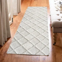 (B813) Ivory Diamond Tufted Runner, 2x7 9 (B813) Ivory Diamond Tufted Runner, 2x7 -Rugs Sales Store b813 ivory diamond tufted runner 2x7 5