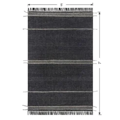(B817) Hutton Black Flatweave Tassel Area Rug, 5x7 -Rugs Sales Store b817 hutton black flatweave tassel area rug 5x7 6