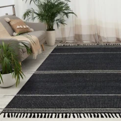 (B817) Hutton Black Flatweave Tassel Area Rug, 5x7 -Rugs Sales Store b817 hutton black flatweave tassel area rug 5x7 7