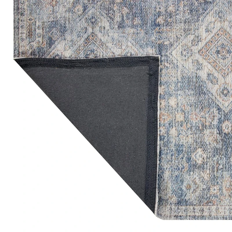 (B822) Whittington Blue Floral Medallion Area Rug, 5x7 3 (B822) Whittington Blue Floral Medallion Area Rug, 5x7 - Image 3