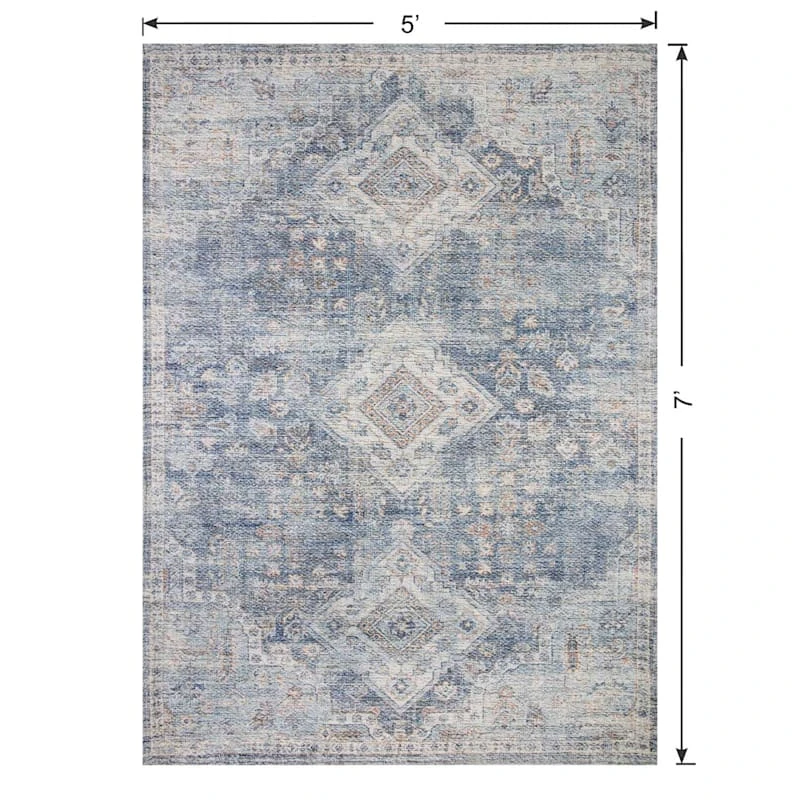 (B822) Whittington Blue Floral Medallion Area Rug, 5x7 6 (B822) Whittington Blue Floral Medallion Area Rug, 5x7 - Image 6