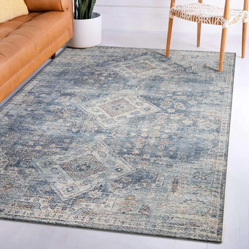 (B822) Whittington Blue Floral Medallion Area Rug, 5x7 7 (B822) Whittington Blue Floral Medallion Area Rug, 5x7 - Image 7