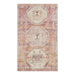 (B826) Red & Pink Tribal Patterned Washable Accent Rug, 3x5