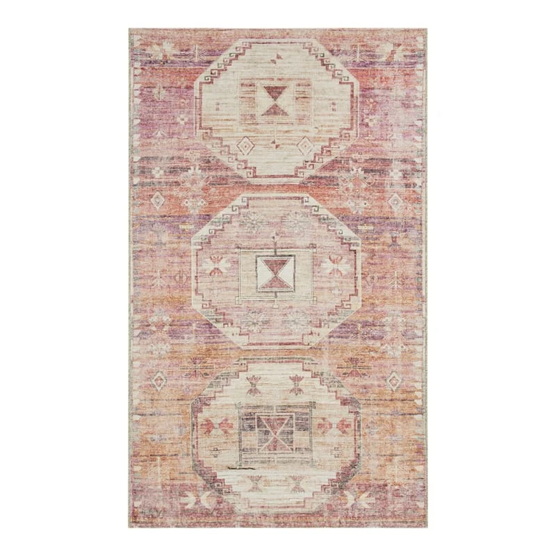 (B826) Red & Pink Tribal Patterned Washable Accent Rug, 3x5 1 (B826) Red & Pink Tribal Patterned Washable Accent Rug, 3x5